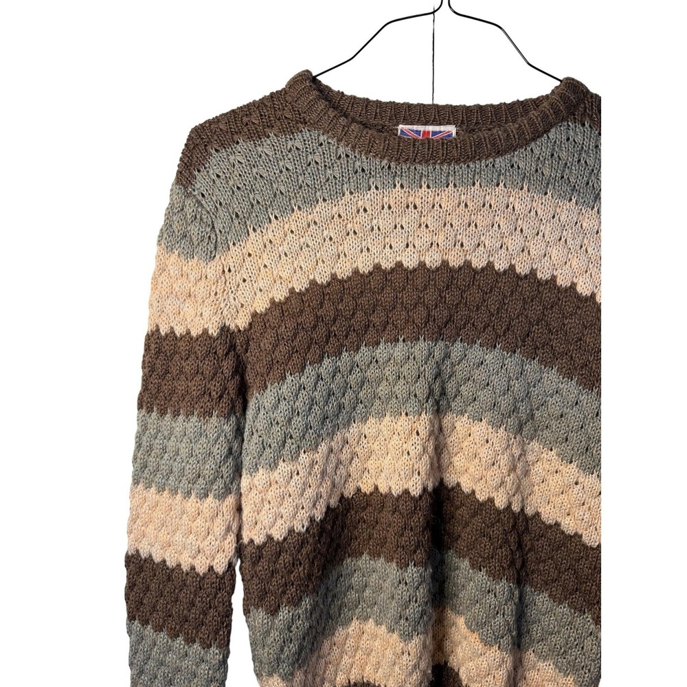 VTG Cherry Stix LTD Women Striped Knit Sweater Brown Beige Cozy Timeless Size 38